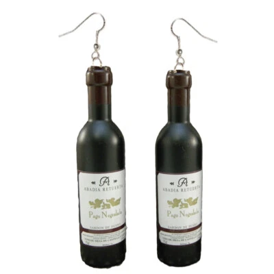 PENDIENTES BOTELLAS DE VINO GIGANTES FUNKY Mardi Gras Bar Degustación Bodega Novedad Joyería Foto 1 de 3
