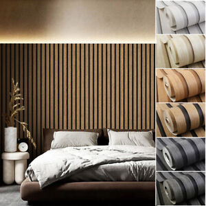 10M Natural Faux Wooden Grille Waterproof Embossed Textured PVC Wallpaper Roll
