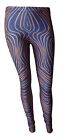 New Womens Polyester Stretch Patterned Low Rise Leggings Blue With Pink Swirls