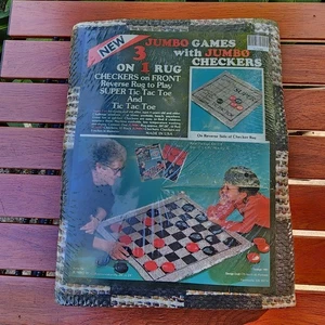 VTG NEW Jumbo 3 in 1 Checker & Tic Tac Toe Rug Game SEALED Dated 1991 Made USA - Picture 1 of 4