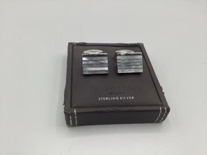 TATEOSSIAN MOTHER OF PEARL RECTANGULAR STRIPE SILVER CUFFLINKS BRAND NEW - Picture 1 of 4
