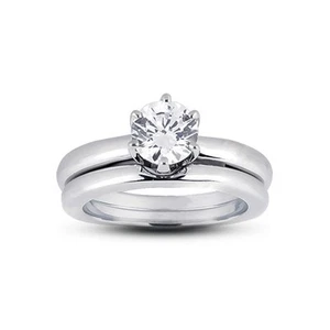 1ct F VS2 Round Natural Certified Diamond Plat Classic Ring with Matching Band - Picture 1 of 3