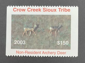 2003 Crow Creek Sioux Tribe $150 Non-Resident Archery Deer Stamp - SD - Picture 1 of 2