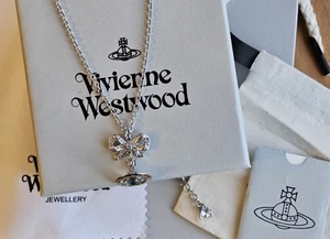 Vivienne Westwood Octavie Schleife Kugel Halskette Aqua Kristall Silber Kette 44 cm - Bild 1 von 13