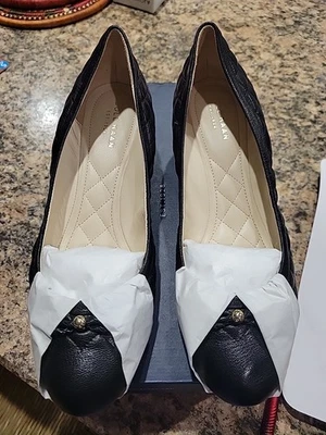 Cole Haan Black Tali Quilted Wedge Shoes Size 8.5 B w/ Bow Accents & Quilted In - Image 1 of 4