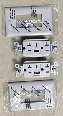 (2) LEGRAND USB-A + USB-C Charger Outlet 15 A White With Covers - Image 1 of 2