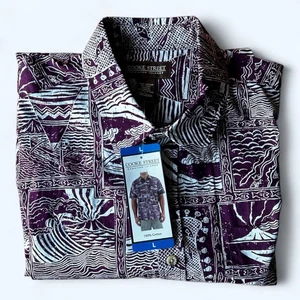 Camicia hawaiana Cooke Street uomo manica corta Aloha cotone viola taglia L - Foto 1 di 5