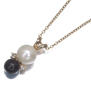 Auth Tiffany&Co. Necklace Pearl 6.6mm Onyx Diamond 14K 585 Yellow Gold  - Picture 1 of 4