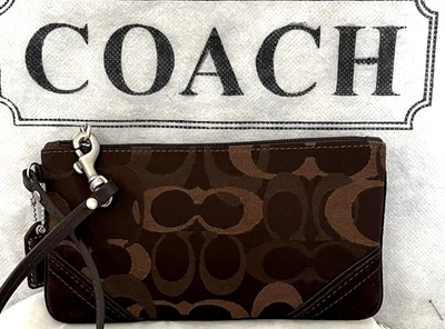 Coach Signature Wristlet Wallet Bag Purse Brown Canvas Leather Clutch - Image 1 of 4