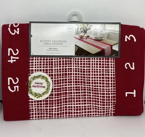 Calendario de Adviento Corredor de Mesa 14x72" Rojo Navidad Vacaciones Algodón Nuevo Blanco - Imagen 1 de 6