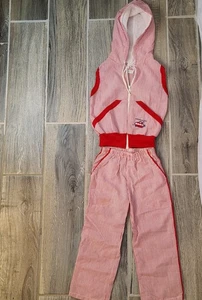 Vintage Buster Brown 3T 2 Stück Hose & Weste rot & weiß gestreift mit Flugzeug Emblem - Bild 1 von 7