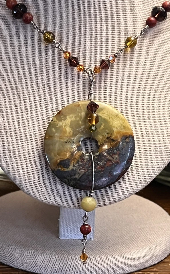 Sterling Wire Wrapped Gemstone And Glass Statement Necklace 16 In Length - Image 1 of 4