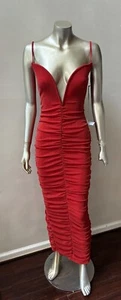 Vestido largo maxi sexy de fiesta de cóctel escote hundido Rouche S - Imagen 1 de 5