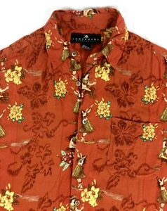 Hula Dancer Consensus Hawaiian Shirt Vintage Mens M Orange Short Sleeve Tropical - Picture 1 of 6