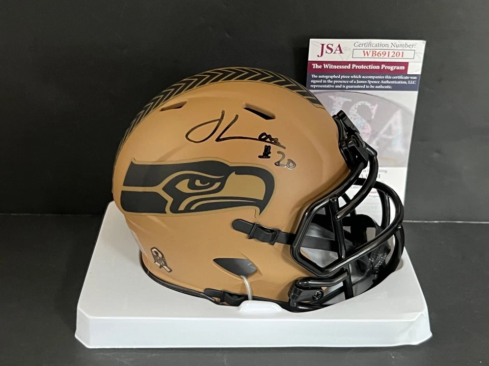Julian Love Seahawks Signed 2023 Salute To Service Riddell Mini Helmet JSA COA . - Image 1 of 1