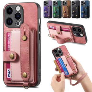Wristband Card Slot Phone Case for iPhone 15 14 13 12 11 Pro Max XR XS 6 7 8 SE - Picture 1 of 18
