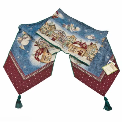 Snow Angel Village Christmas Snowmen Angels 72" Tapestry Table Runner - Image 1 of 3