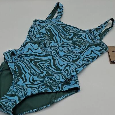 Maiô Nike Feminino Médio U-Back Uma Peça Médio Azul Verde Mármore - Imagem 1 de 4