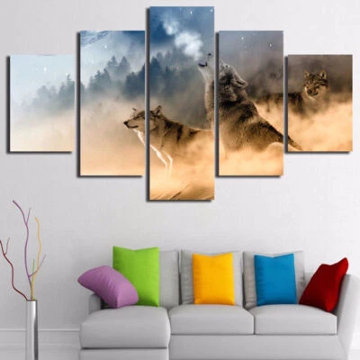 Forest Howling Wolves Wolf Animal Canvas Prints Painting Wall Art Home Decor 5PC - Image 1 of 3