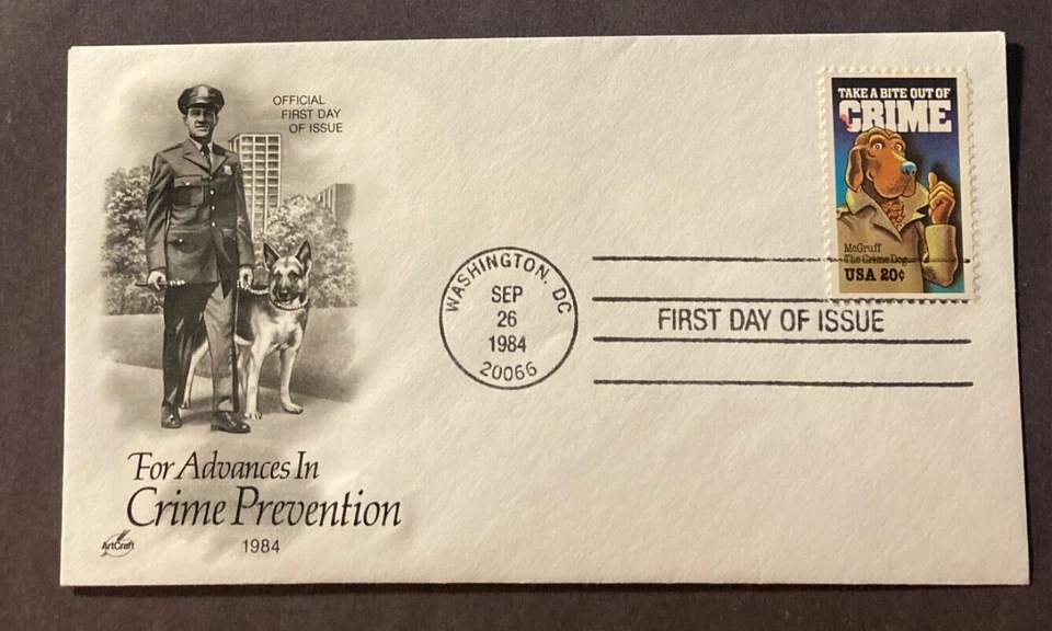 #2102 FDC Crime Prevention, McGriff the Crime Dog on a ArtCraft cachet - Image 1 of 1