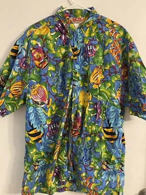 Camisa De Colección Malibu Dreams Abotonada Peces Tropicales Bajo el Mar Estampado por Todas Partes Talla XL Foto 1 de 4
