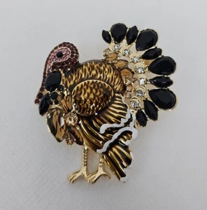 Napier Fall Harvest Thanksgiving Turkey Enamel Crystal Pin Brooch Jewelry - Picture 1 of 8
