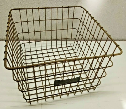 Vtg AMERICAN WIRE FORM CO LOCKER GYM WIRE BASKET TAG #175 JERSEY CITY NJ 13x12x8 Cover
