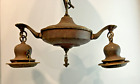 Art Deco Brass Ceiling Pull Chain Double Pendant Light Fixture Chandelier