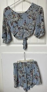 American Threads Women’s Floral Top And Bottoms Set Blue Size Small - Picture 1 of 8