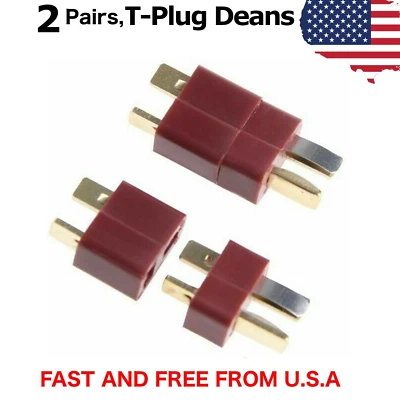 2 Pairs T-Plug Red Deans Connectors Male & Female For RC LiPo Battery - Image 1 of 4