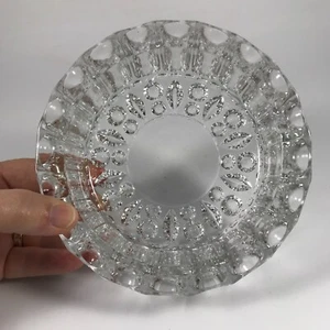 Vintage KIG Indonesien schwer klar rund geschliffenes Glas 6" ASCHENBECHER Daumenabdruck Design - Bild 1 von 5