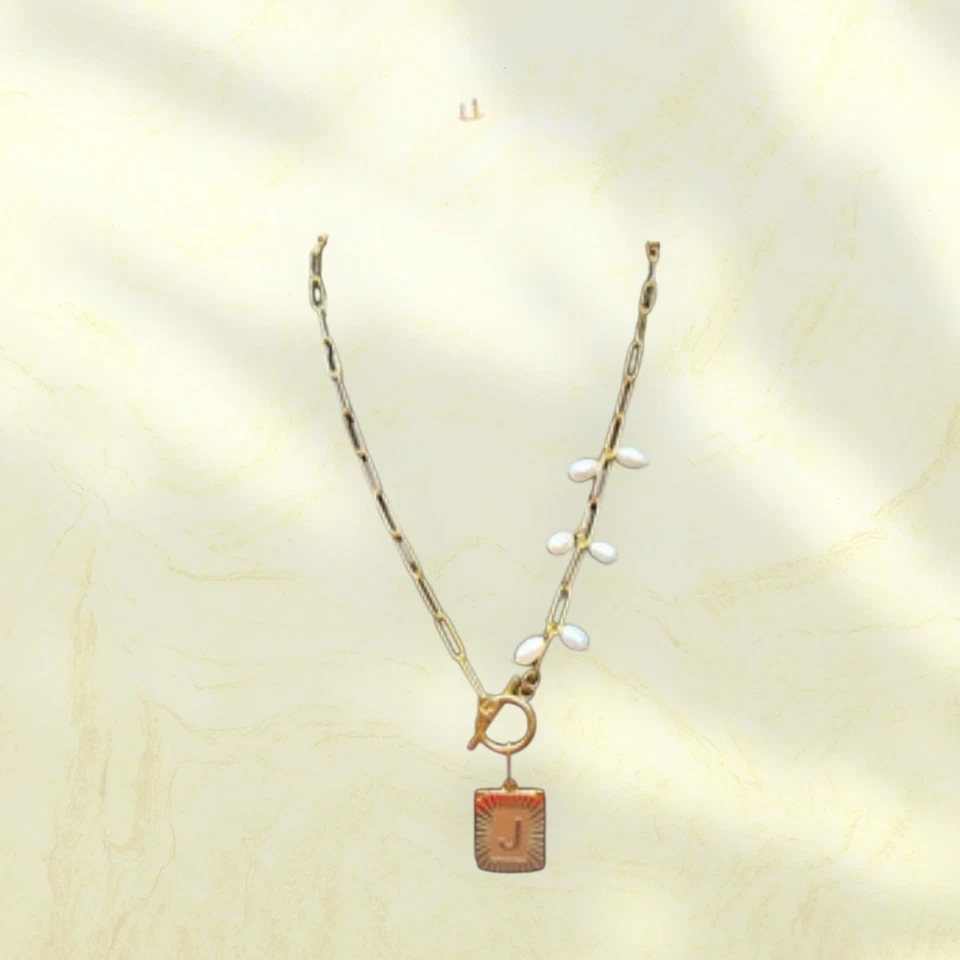 White Fresh Water Pearl Paperclip Initial J Necklace 22inchs - Image 1 of 1