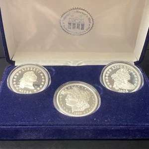3 Coin Set Old US Liberty Dollar Silver-Plated National Collector’s Mint W/ Box - Picture 1 of 7