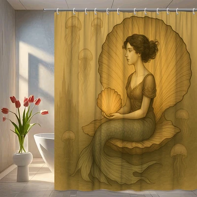 Cortina de Ducha Sirena - Elegante Tema Océano con Diseño de Medusas Foto 1 de 4
