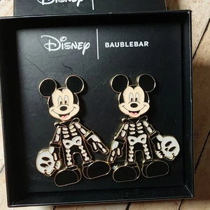 Disney Baublebar Halloween Mickey Mouse Skeleton Earrings Glow In Dark Moveable - Picture 1 of 3