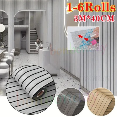 1-6X Wood Grain Panel Effect Wallpaper Stick Self-Adhesive Wood Slat Wall Paper - Image 1 of 4