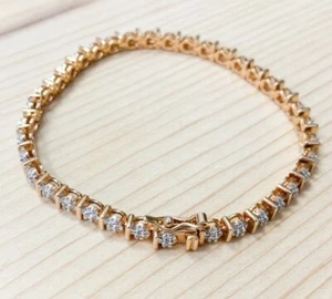 Gorgeous 0.37ctw GENUINE DIAMOND VERMEIL TENNIS BRACELET 8" NEW - Picture 1 of 8