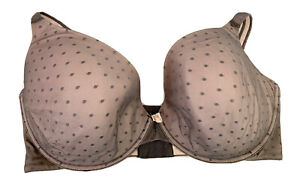 Cacique Intuition Plunge Bra Size 44 H 44H Padded Underwires Gray Pink Polka Dot