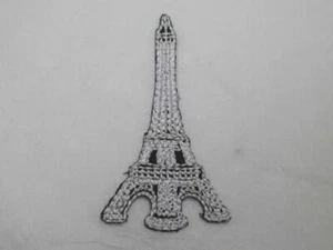 Eiffel Tower Black White Embroidered Iron On Patch 2.25 Inch - Picture 1 of 1