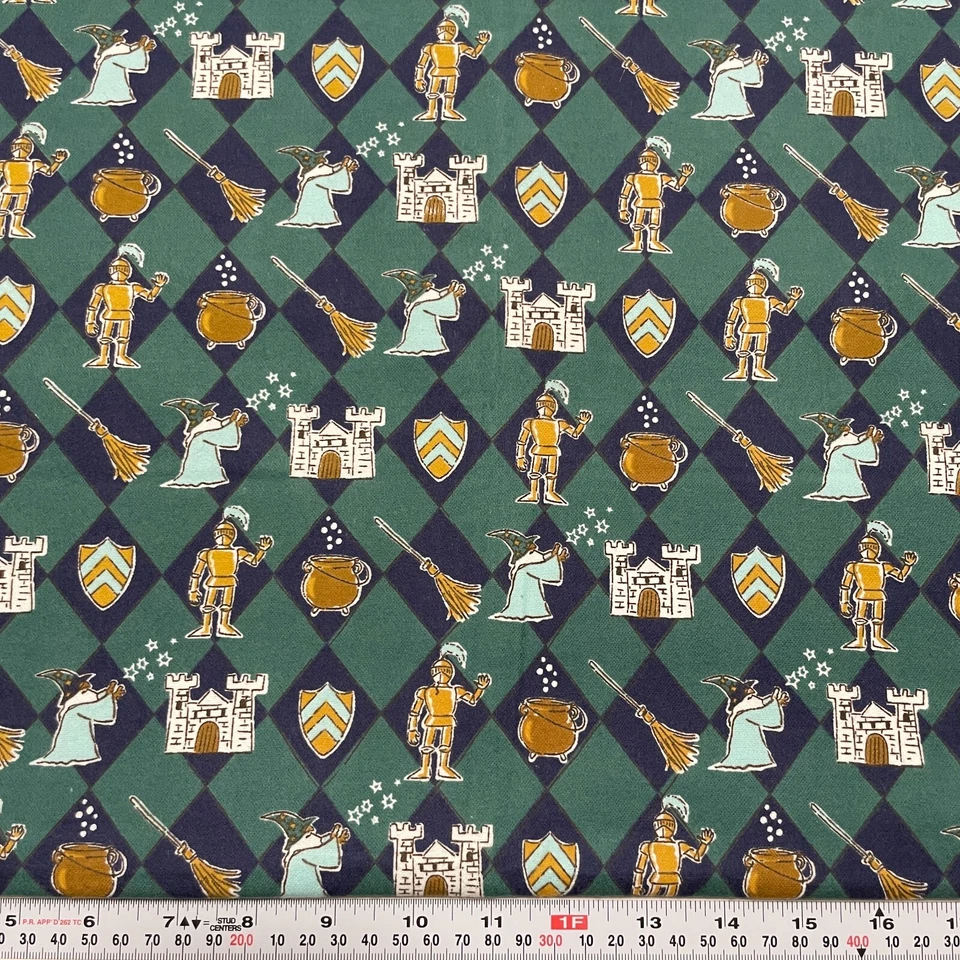 Castillos Magos Caballeros Diamante Teal Azul Marino Algodón FLANELA por Media Yarda Foto 1 de 2