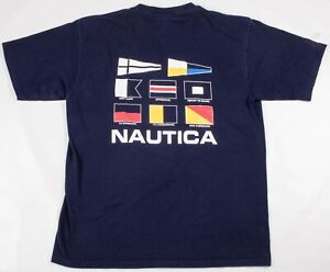 Vintage 1990s NAUTICA Sailing Flag Signals Meanings Graphic USA Made Men's L/XL