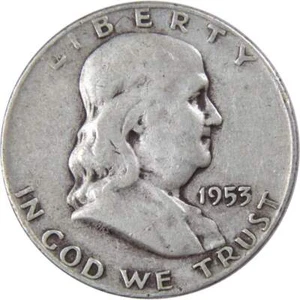 1953 D Franklin Half Dollar AG About Good 90% Silver 50c US Coin Collectible - Picture 1 of 4