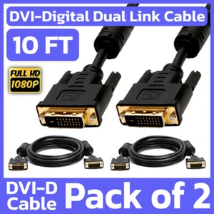 Confezione 2 Cavo DVI 10 Piedi DVI-D Dual-Link Maschio a Maschio Cavo Monitor Digitale - Foto 1 di 6