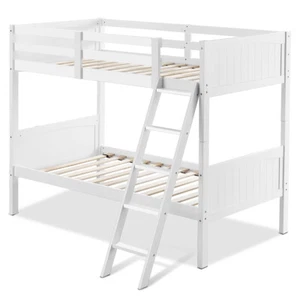 Costway Wood Twin Over Twin Bunk Beds Convertible 2 Individual Twin Beds Kids - Picture 1 of 6