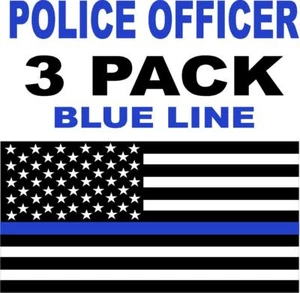 POLICE OFFICER BLUE Line American Flag USA (PACK OF 3) Decal Sticker w-U/V LAM. - Bild 1 von 2
