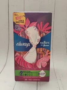 Always Radiant Feminine Pads with Wings, Size 2 Heavy Flow, 26 Pads - Picture 1 of 4