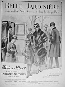 PUBLICITÉ DE PRESSE 1917 BELLE JARDINIERE VÊTEMENTS D'HIVER UNIFORMES MILITAIRES - Imagen 1 de 1