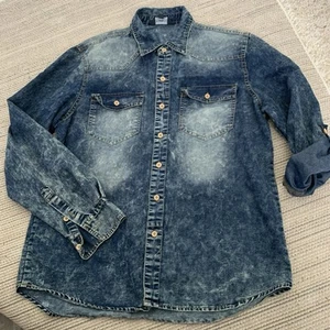 Rocawear Shirt Mens XL Blue Acid Wash Denim Button Up Grunge 90s Vintage Y2K - Picture 1 of 6