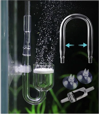 Atomizador difusor de CO2 de vidrio para acuario Clscea con válvula de retención de tubo en U ventosa Foto 1 de 4