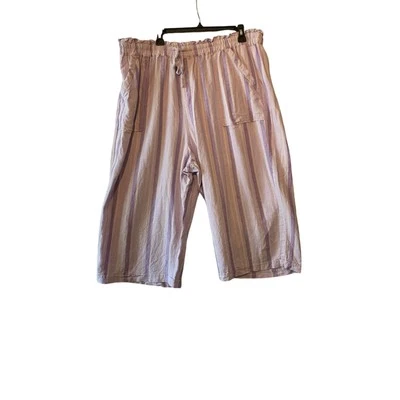 Gloria Vanderbilt Lino Capris 2X Púrpura Rayas Corbata Pierna Ancha Foto 1 de 4